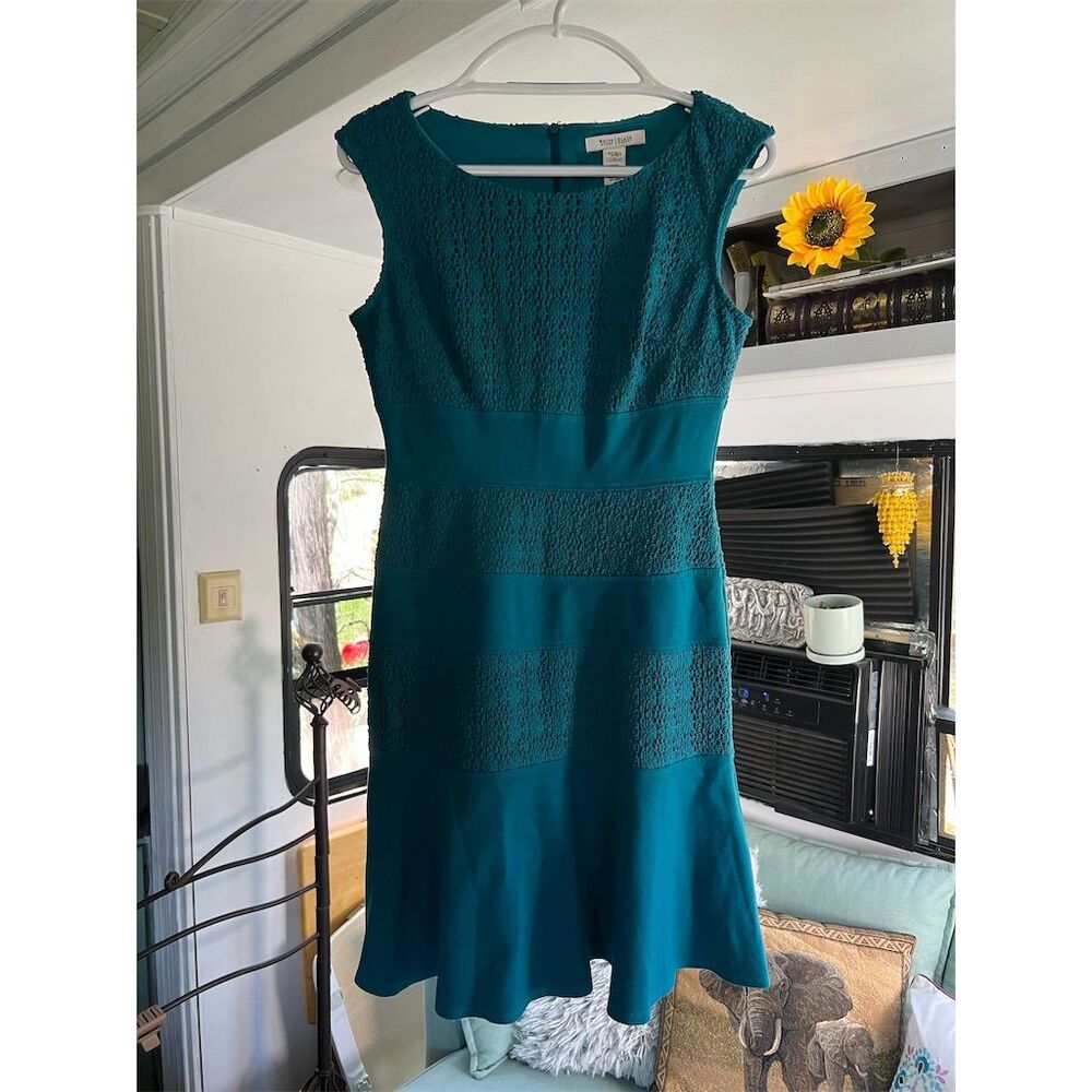 White House Black Market Women's Blue Lace Stripe Sheath Dress Size 2